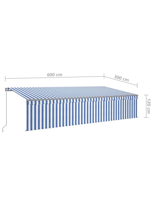 Käsin sisäänkelattava markiisi verhot/LED 6x3 m sinivalkoinen