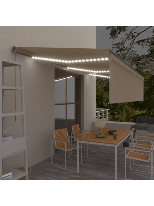 Käsin sisäänkelattava markiisi verhot/LED 6x3 m kerma
