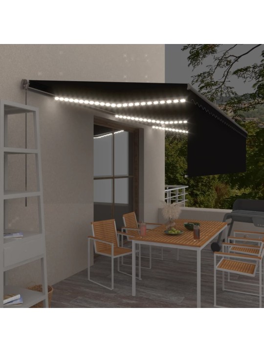 Käsin sisäänkelattava markiisi verhot/LED 6x3 m antrasiitti