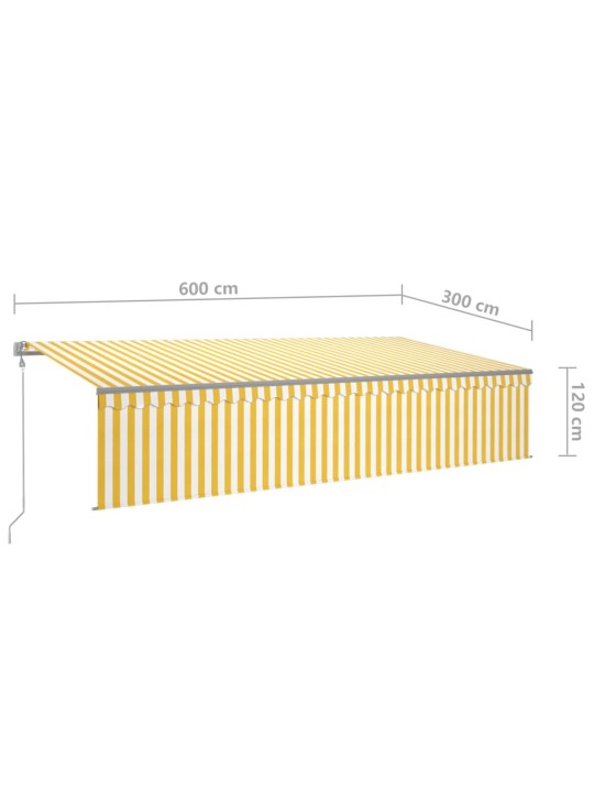 Automaattimarkiisi verho/LED/tuulisensori 6x3 m keltavalkoinen