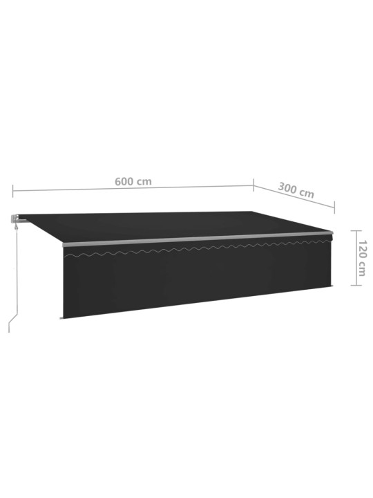 Automaattimarkiisi verho/LED/tuulisensori 6x3 m antrasiitti