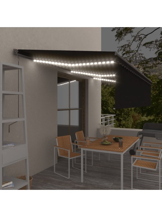 Automaattimarkiisi verho/LED/tuulisensori 6x3 m antrasiitti
