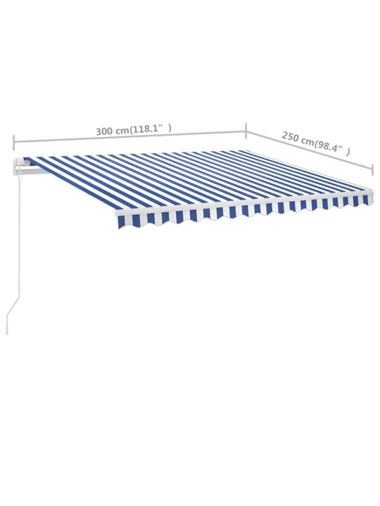 Vapaasti seisova sisäänkelattava markiisi 300x250 cm sin./valk.