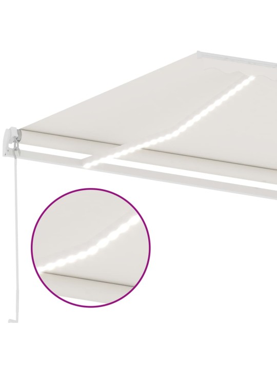 Manuaalisesti sisäänkelattava markiisi ledillä 300x250 cm kerma