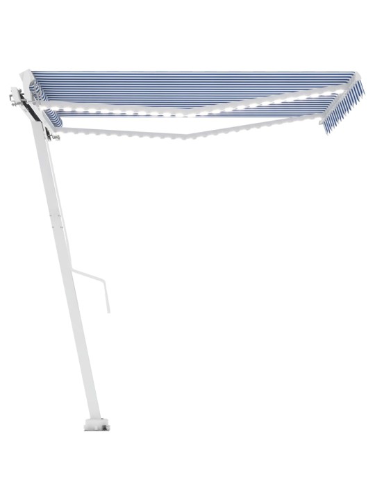 Käsin sisäänkelattava markiisi ledillä 350x250 cm sinivalkoinen