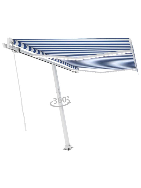 Käsin sisäänkelattava markiisi ledillä 350x250 cm sinivalkoinen