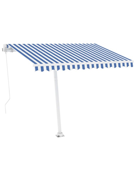Käsin sisäänkelattava markiisi ledillä 350x250 cm sinivalkoinen
