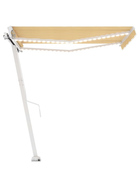 Käsin sisäänkelattava markiisi ledillä 350x250cm keltavalkoinen