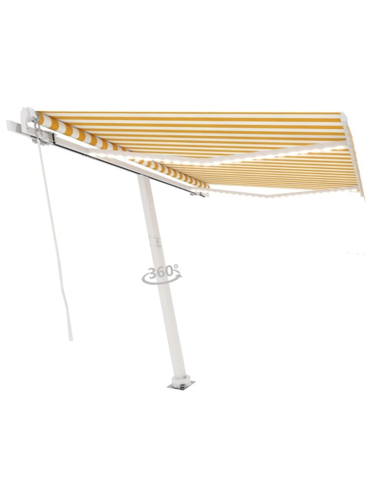 Käsin sisäänkelattava markiisi ledillä 350x250cm keltavalkoinen