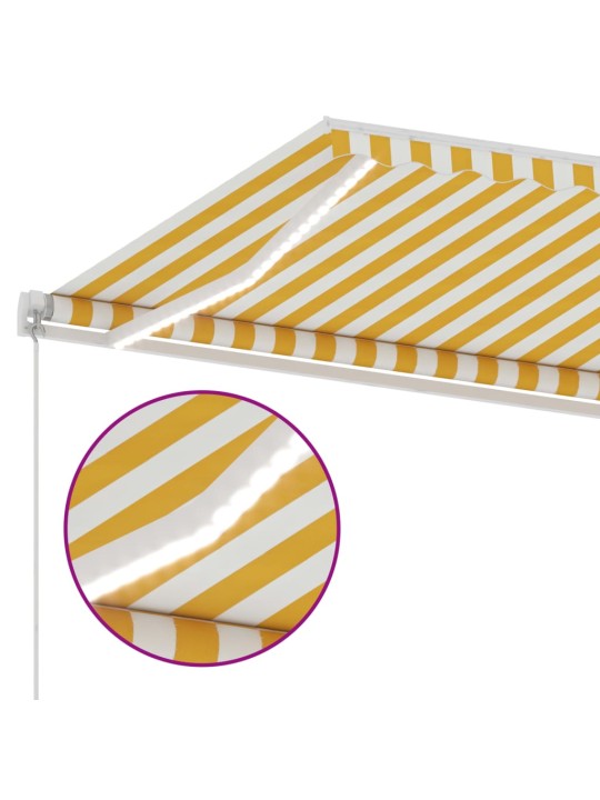 Käsin sisäänkelattava markiisi ledillä 350x250cm keltavalkoinen