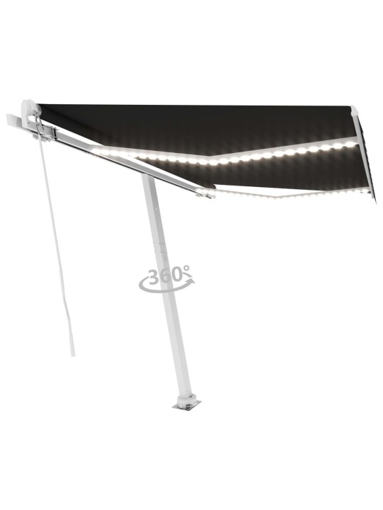Käsin sisäänkelattava markiisi ledillä 350x250 cm antrasiitti