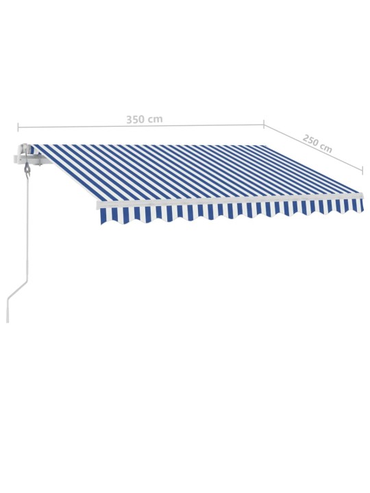 Vapaasti seisova sisäänkelattava markiisi 350x250 cm sinivalk.