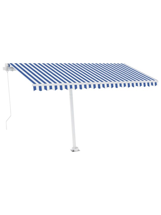 Vapaasti seisova sisäänkelattava markiisi 400x300 cm sin./valk.