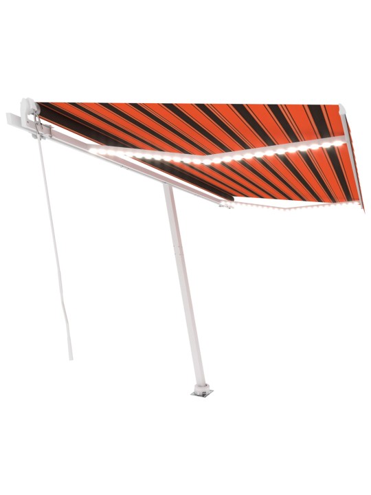 Käsin sisäänkelattava markiisi ledillä 450x300 cm oranssiruskea