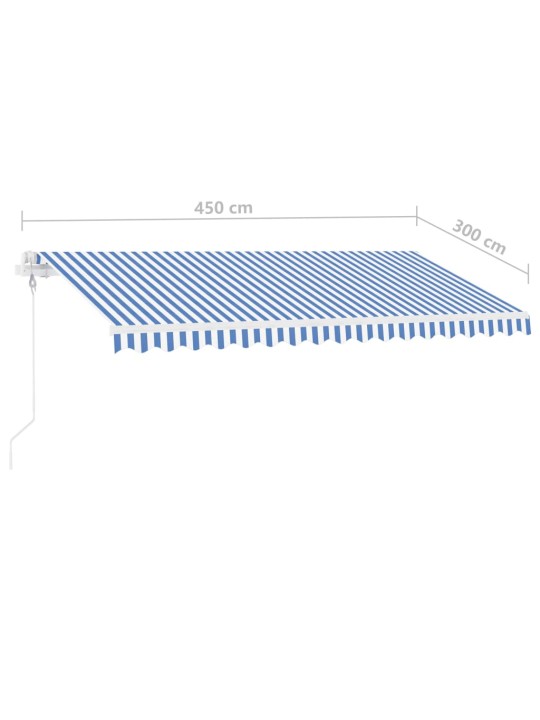 Sisäänkelattava markiisi LED/tuulisensori 450x300 cm sinivalk.