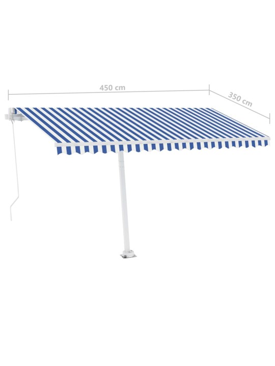 Vapaasti seisova sisäänkelattava markiisi 450x350 cm sin./valk.