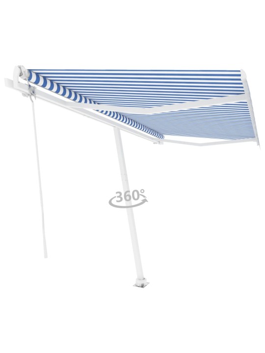 Vapaasti seisova sisäänkelattava markiisi 450x350 cm sinivalk.