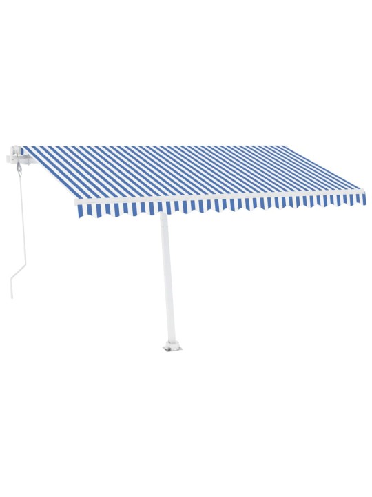 Vapaasti seisova sisäänkelattava markiisi 450x350 cm sinivalk.