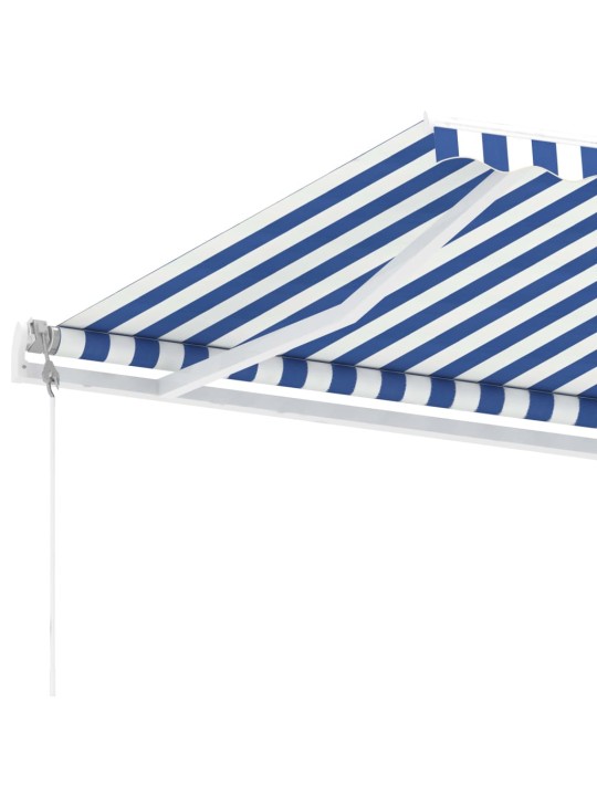 Vapaasti seisova sisäänkelattava markiisi 450x350 cm sinivalk.