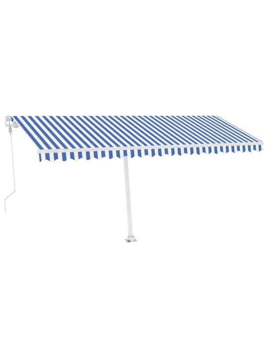 Vapaasti seisova sisäänkelattava markiisi 500x350 cm sinivalk.