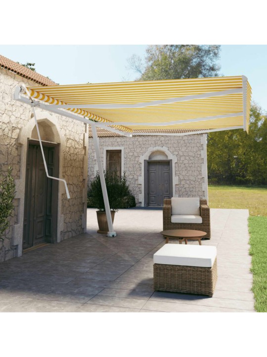 Vapaasti seisova sisäänkelattava markiisi 600x350 cm keltavalk.
