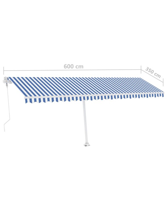 Sisäänkelattava markiisi LED/tuulisensori 600x350 cm sinivalk.