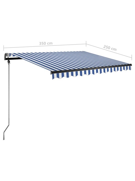 Käsin sisäänkelattava markiisi LEDillä 350x250cm sinivalkoinen