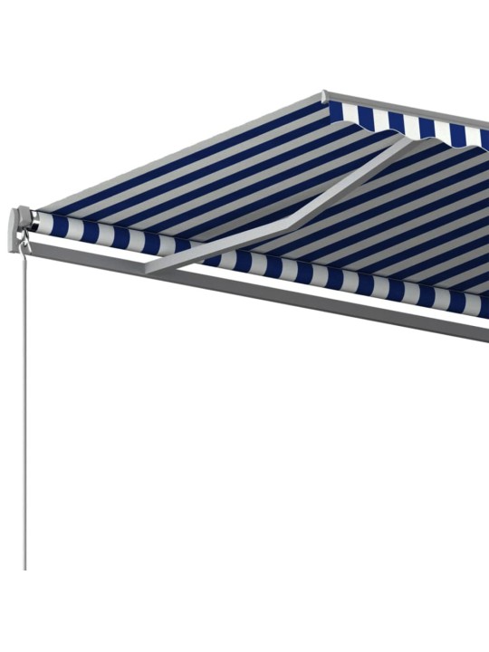 Vapaasti seisova sisäänkelattava markiisi 500x300 cm sinivalk.