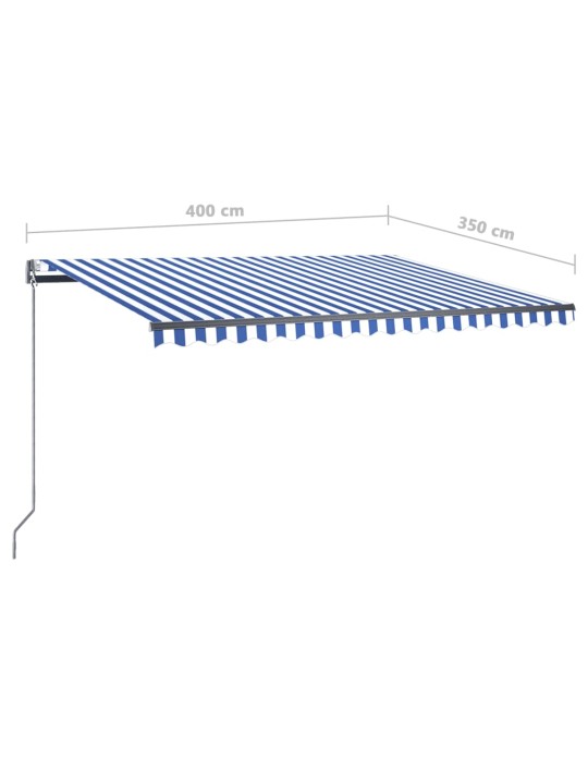 Vapaasti seisova sisäänkelattava markiisi 400x350 cm sinivalk.