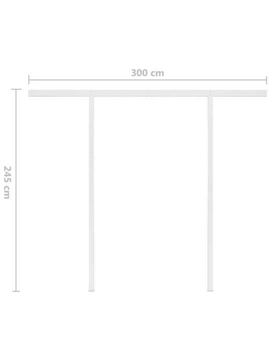 Automaattisesti kelautuva markiisi tolpilla 3x2,5 m sinivalko.