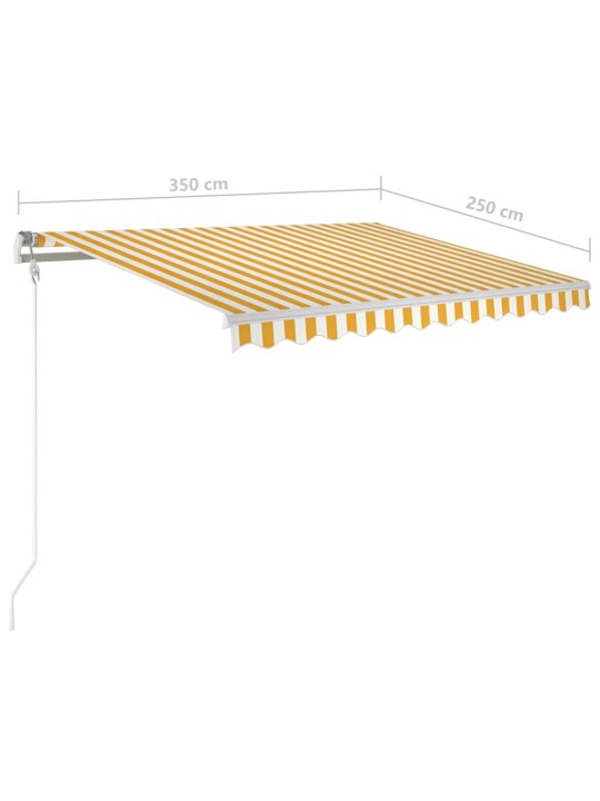 Käsin sisäänkelattava markiisi ledillä 3,5x2,5 m keltavalkoinen