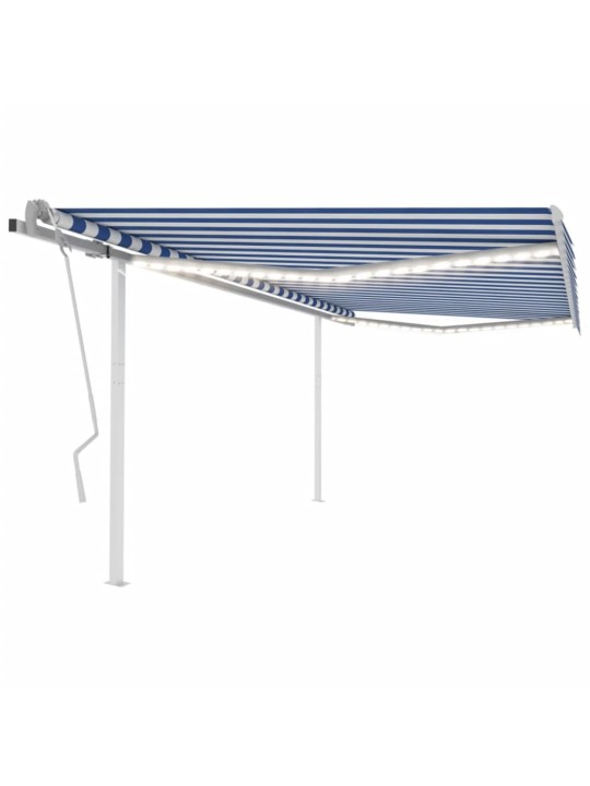 Manuaalisesti kelattava markiisi led-valot 4,5x3m sinivalkoinen