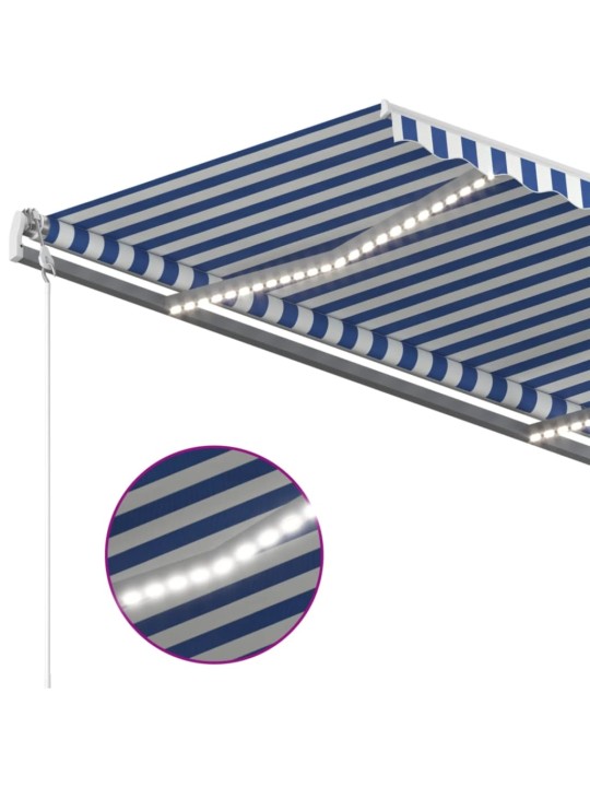 Manuaalisesti kelattava markiisi led-valot 4,5x3m sinivalkoinen