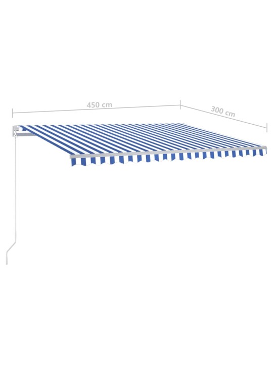 Sisäänkelattava markiisi LED/tuulisensori 4,5x3 m sinivalkoinen