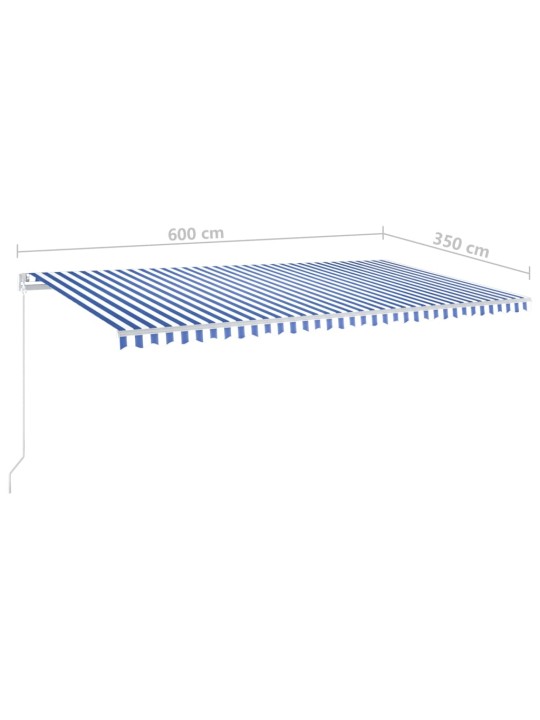 Sisäänkelattava markiisi LED/tuulisensori 6x3,5 m sinivalkoinen