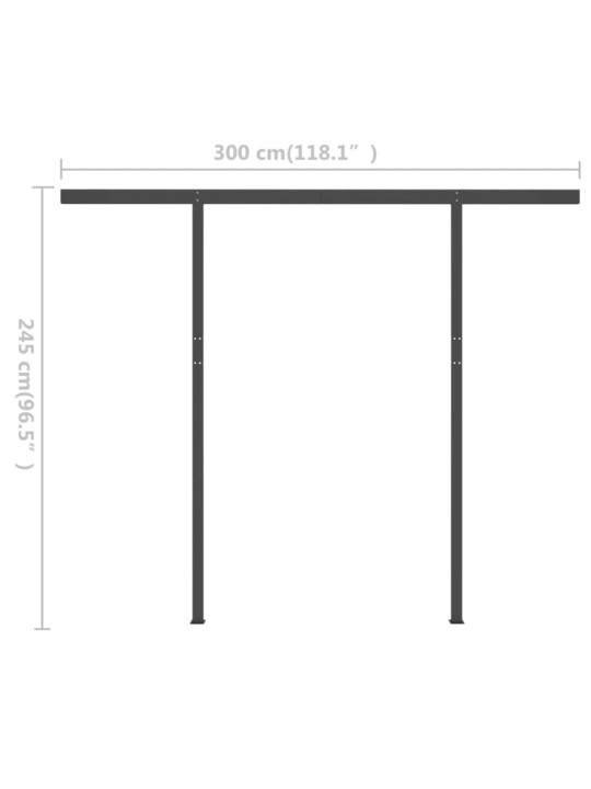 Käsin sisäänkelattava markiisi LEDillä 3x2,5 m kerma