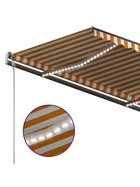 Käsin sisäänkelattava markiisi LEDillä 3,5x2,5 m keltavalkoinen