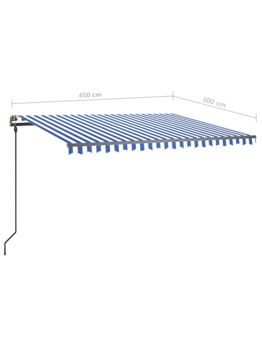 Manuaalisesti kelattava markiisi LED-valot 4,5x3m sinivalkoinen