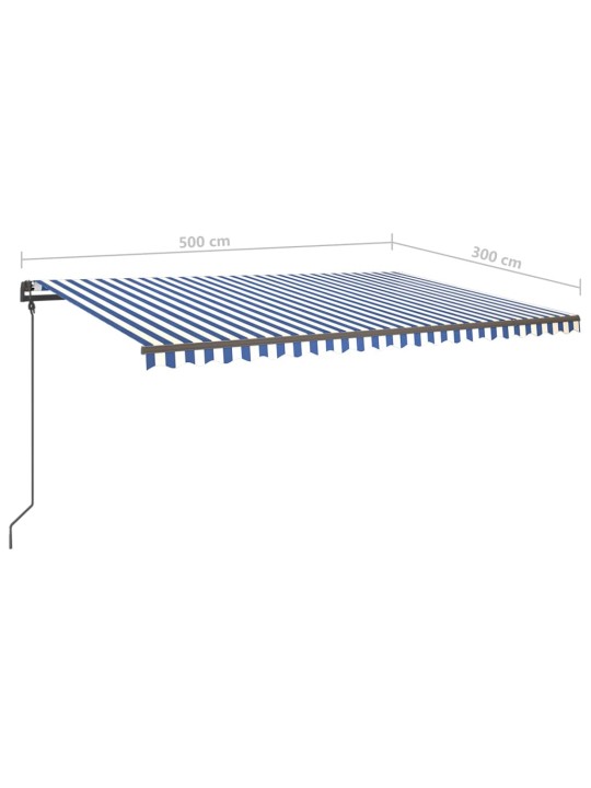 Sisäänkelattava markiisi LED/tuulisensori 5x3 m sinivalkoinen