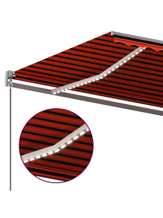 Sisäänkelattava markiisi LEDillä 6x3 m oranssiruskea