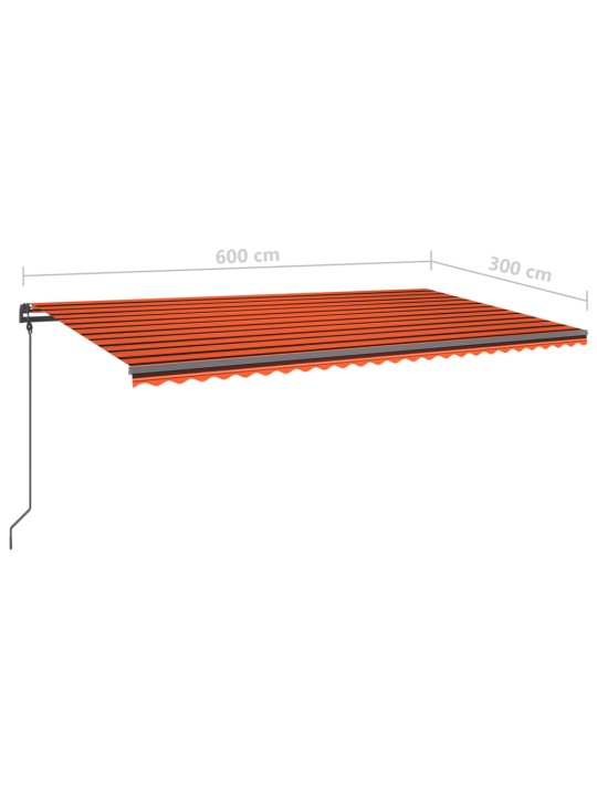 Sisäänkelattava markiisi LED/tuulisensori 6x3 m oranssiruskea