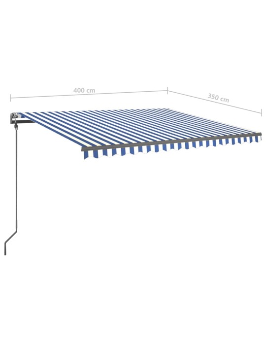 Sisäänkelattava markiisi LED/tuulisensori 4x3,5 m sinivalkoinen