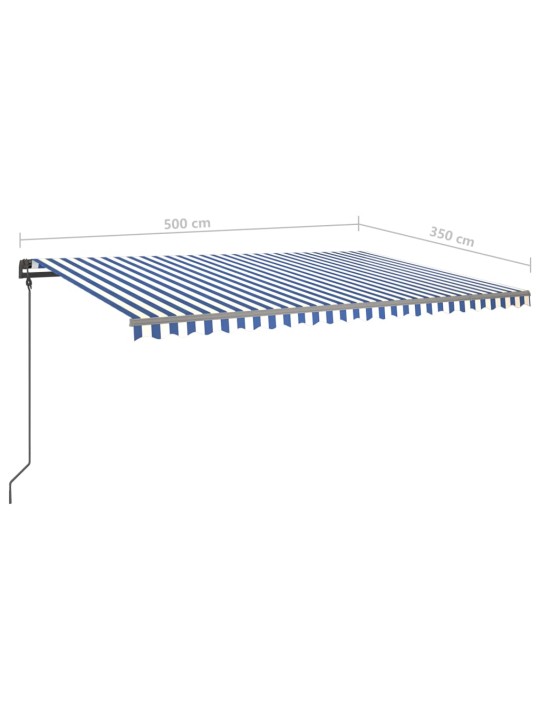 Sisäänkelattava markiisi LED/tuulisensori 5x3,5 m sinivalkoinen