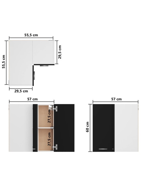 Seinäkulmakaappi musta 57x57x60 cm tekninen puu