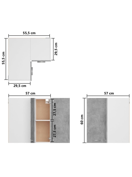 Seinäkulmakaappi betoninharmaa 57x57x60 cm lastulevy