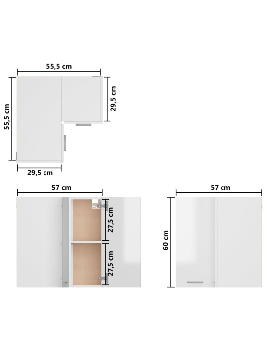 Seinäkulmakaappi korkeakiilto valkoinen 57x57x60 cm lastulevy