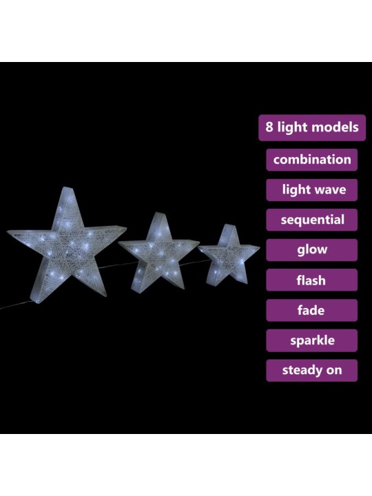 Joulukoristetähdet 3 kpl valkoinen verkko LED sisälle ja ulos