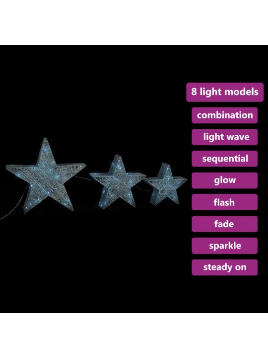 Joulukoristetähdet 3 kpl hopeaverkko LED sisälle ja ulos