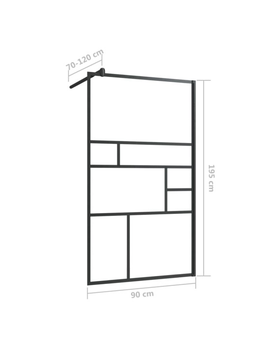 Walk-in suihkun seinäke kirkas ESG-lasi 90x195 cm musta