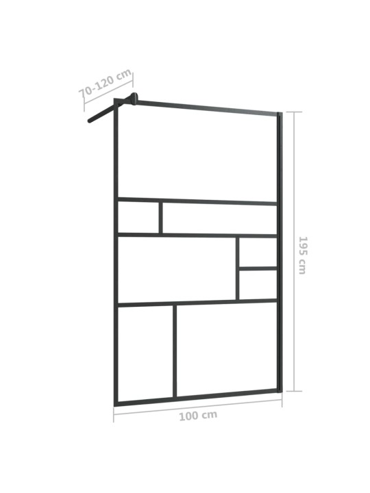 Walk-in suihkun seinäke kirkas ESG-lasi 100x195 cm musta